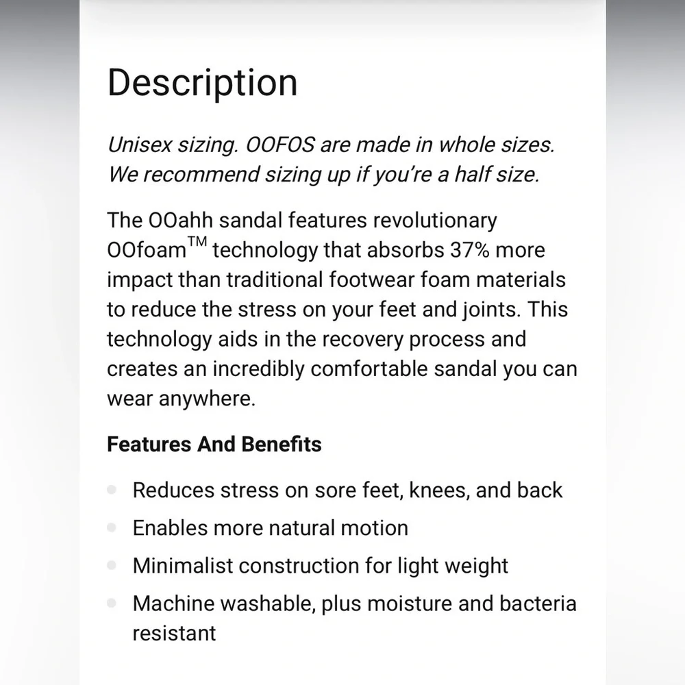 OOFOS OOahh Open Toe Slide Lightweight Recovery Footwear Sandal Black M13  W15